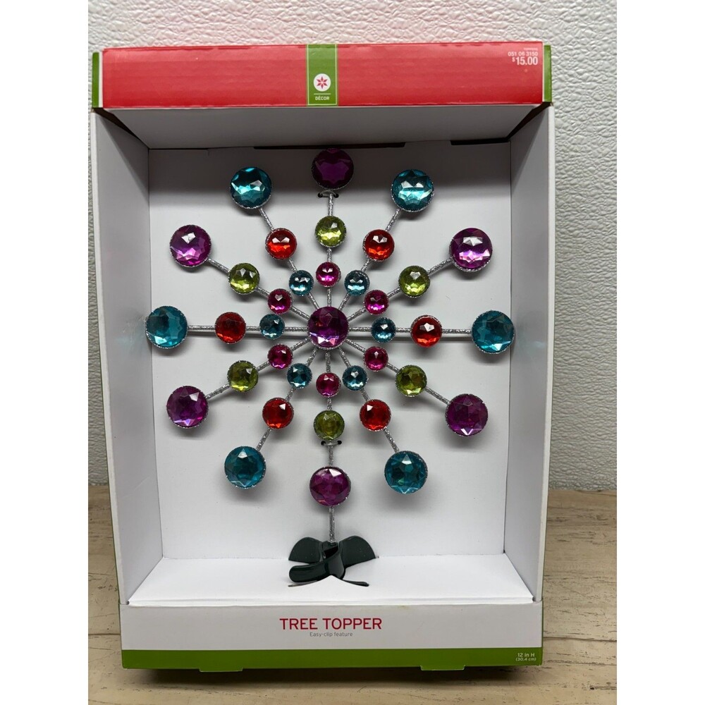 2015 Multi Colored Gem Snowflake Christmas Tree Topper 12" Tall NIB